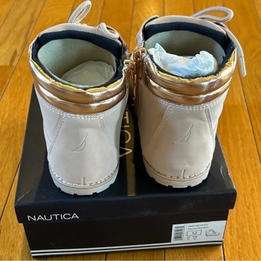 New NWT Nautica Daven Boots Zip Side Pink Blush & Gold Toddler Girls Size 12